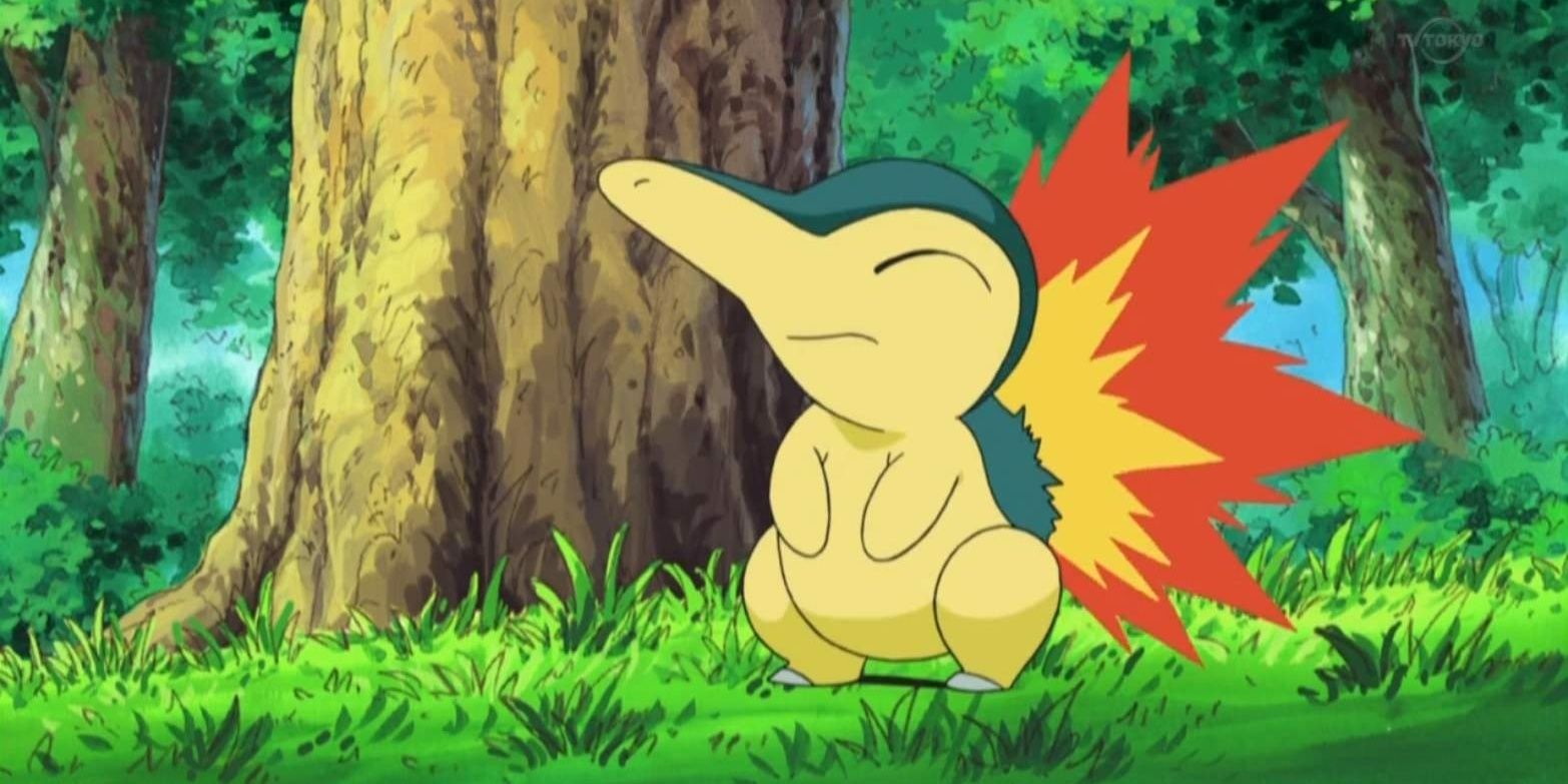 Cyndaquil lighting its fire in the Pokémon anime