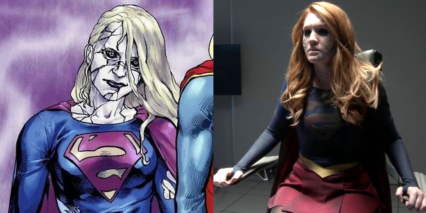 Bizarro Girl from the comics and Supergirl TV show, with cracked face and backwards S shield