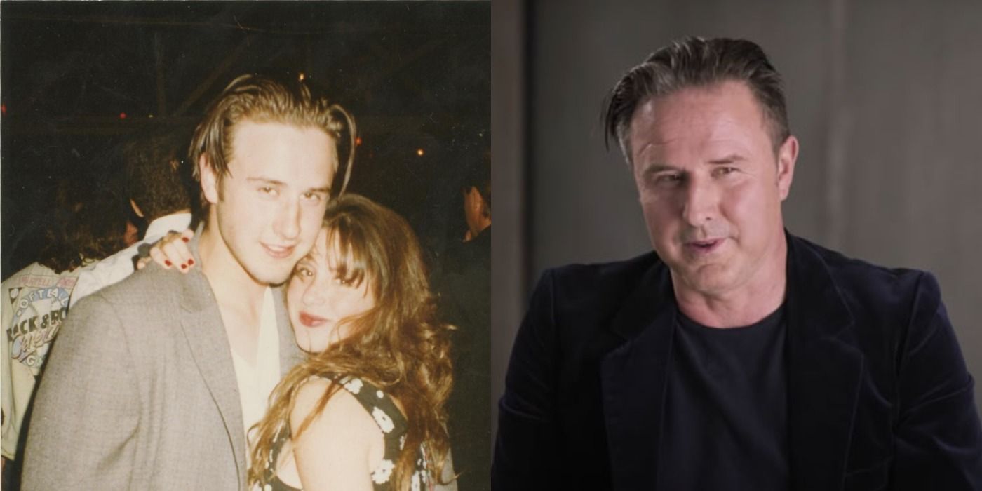 David Arquette in Kid 90 with Soleil Moon Frye, next to picture of himself more recently.