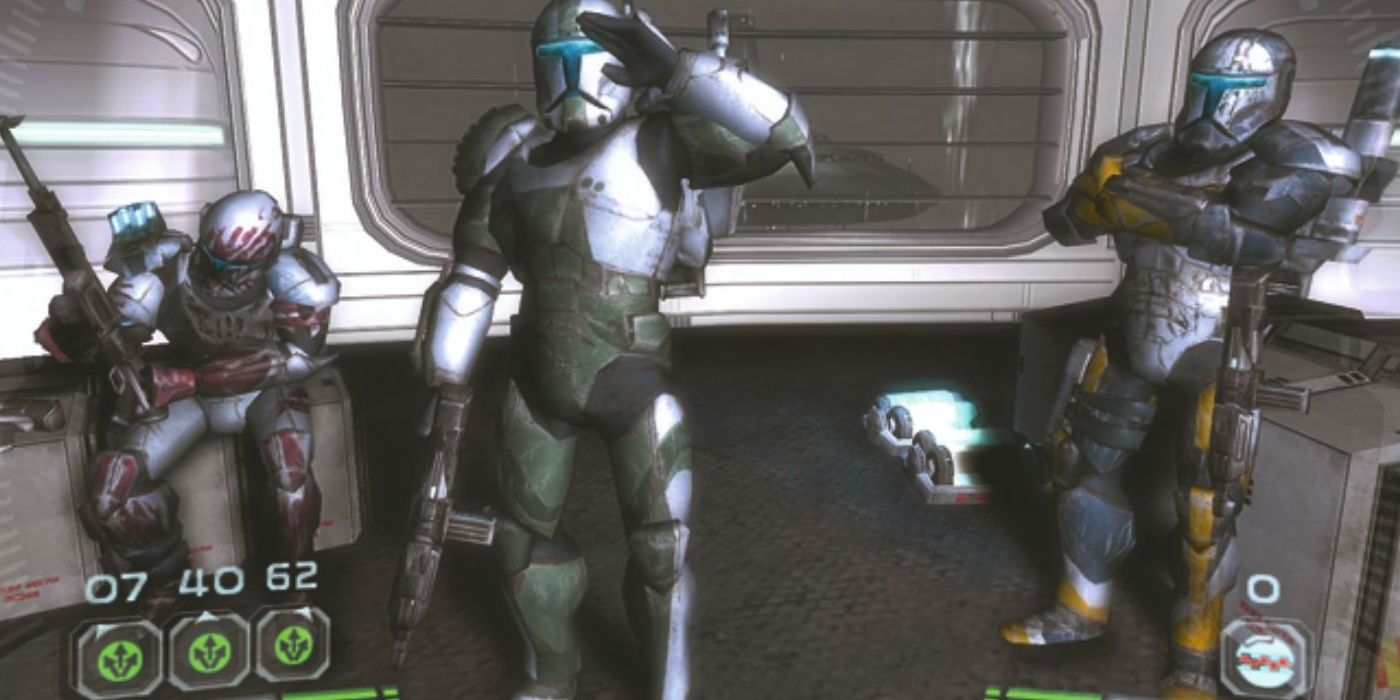 Sev, Fixer and Scorch--with the player as Boss--of Delta Squad in Republic Commando