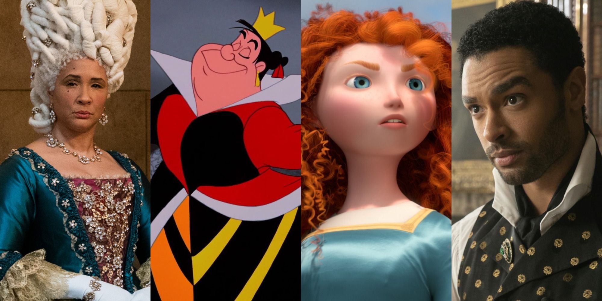Disney Bridgerton Featured Image — Charlotte, Queen of Hearts, Merida, Simon