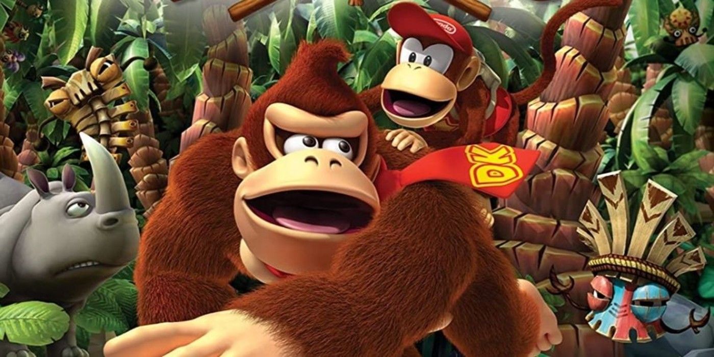 Donkey Kong And Diddy Kong running through the jungle.
