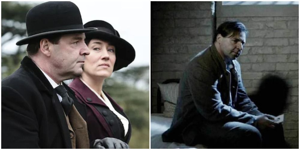 Bates and his estranged wife and Bates sitting in his jail cell in Downton Abbey