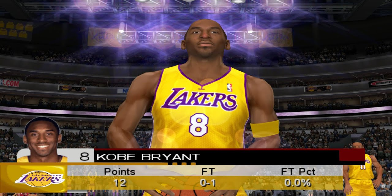 Kobe Bryant prepares for a free throw in ESPN NBA Basketball
