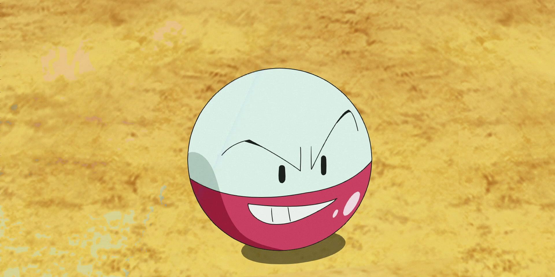 Electrode with a grimace on his face in Pokemon