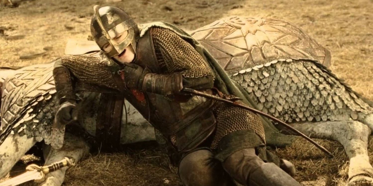 Eowyn on the floor during battle in Return of the King.