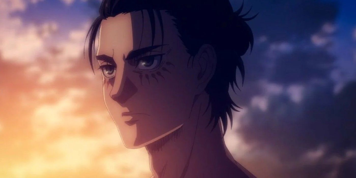 Eren looking pensive with a sunset in the background