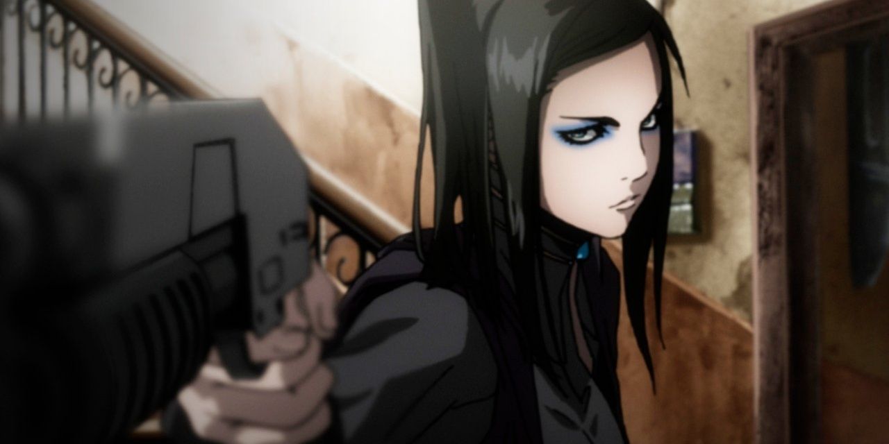 Inspector Re-l Mayer pointing a gun in Ergo Proxy.