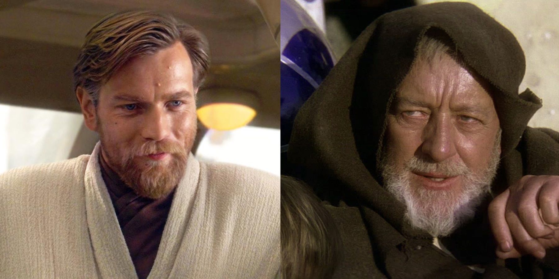 Ewan McGregor and Alec Guinness as Obi-Wan Kenobi