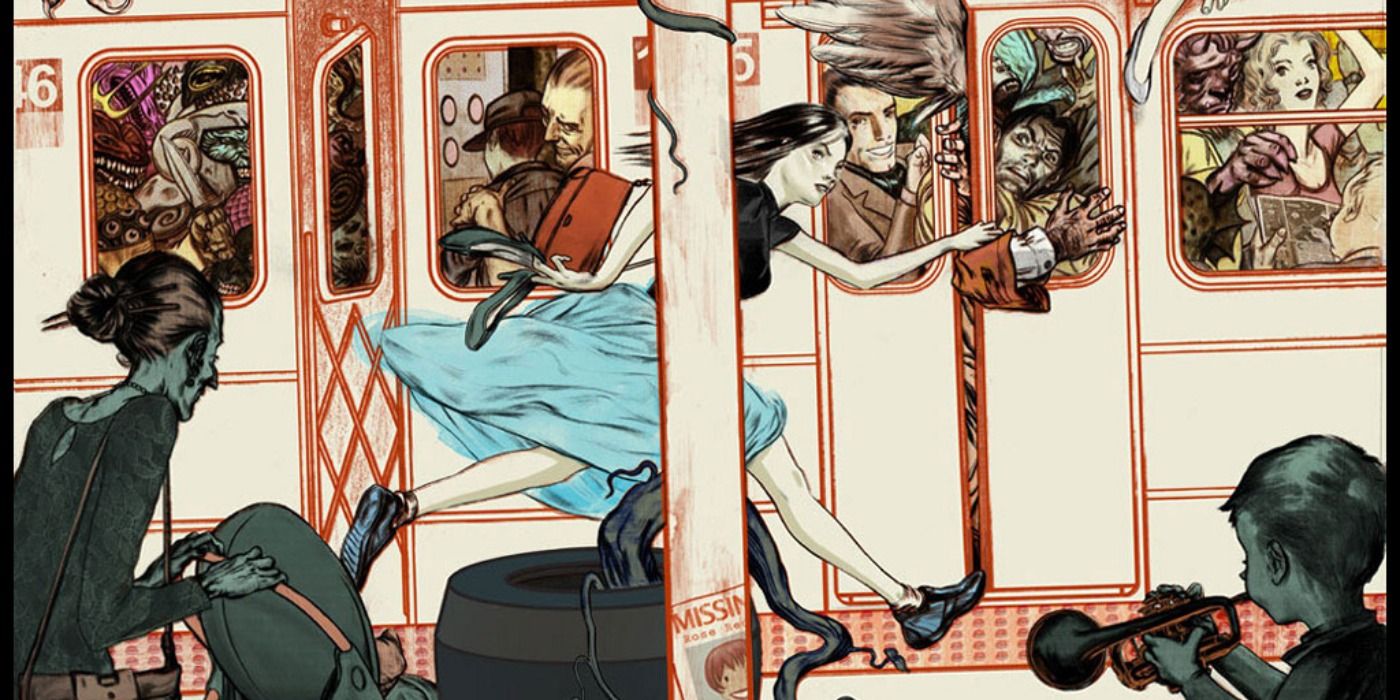 A woman runs after a subway full of people