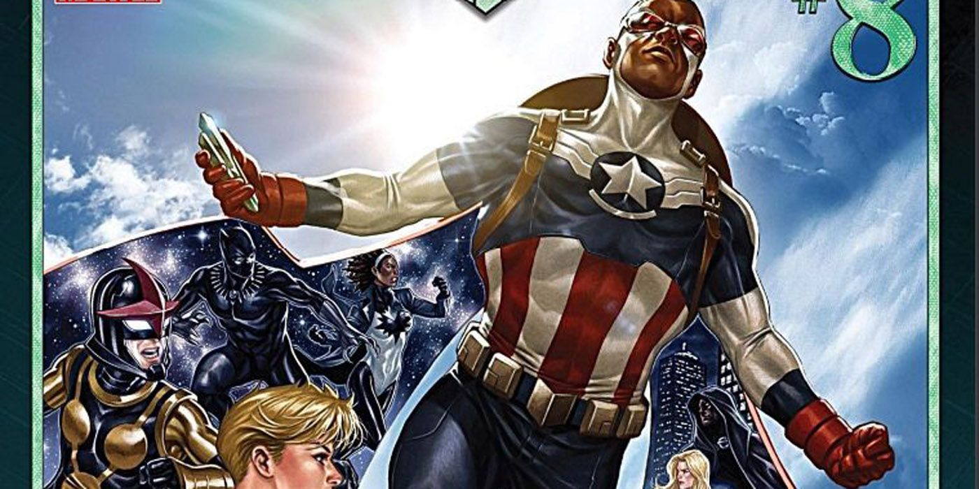 Sam Wilson Captain America flying on cover of Secret Empire #8