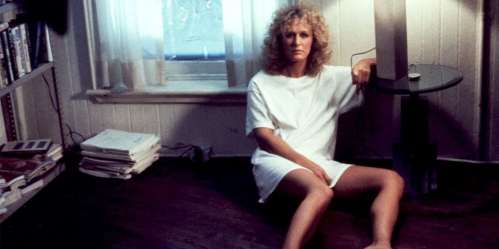Glenn Close's character distraught on the floor in Fatal Attraction