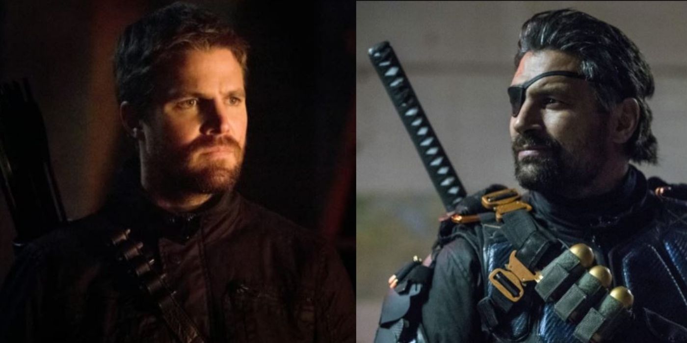 An image of Stephen Amell and Manu Bennett in Arrow playing their characters