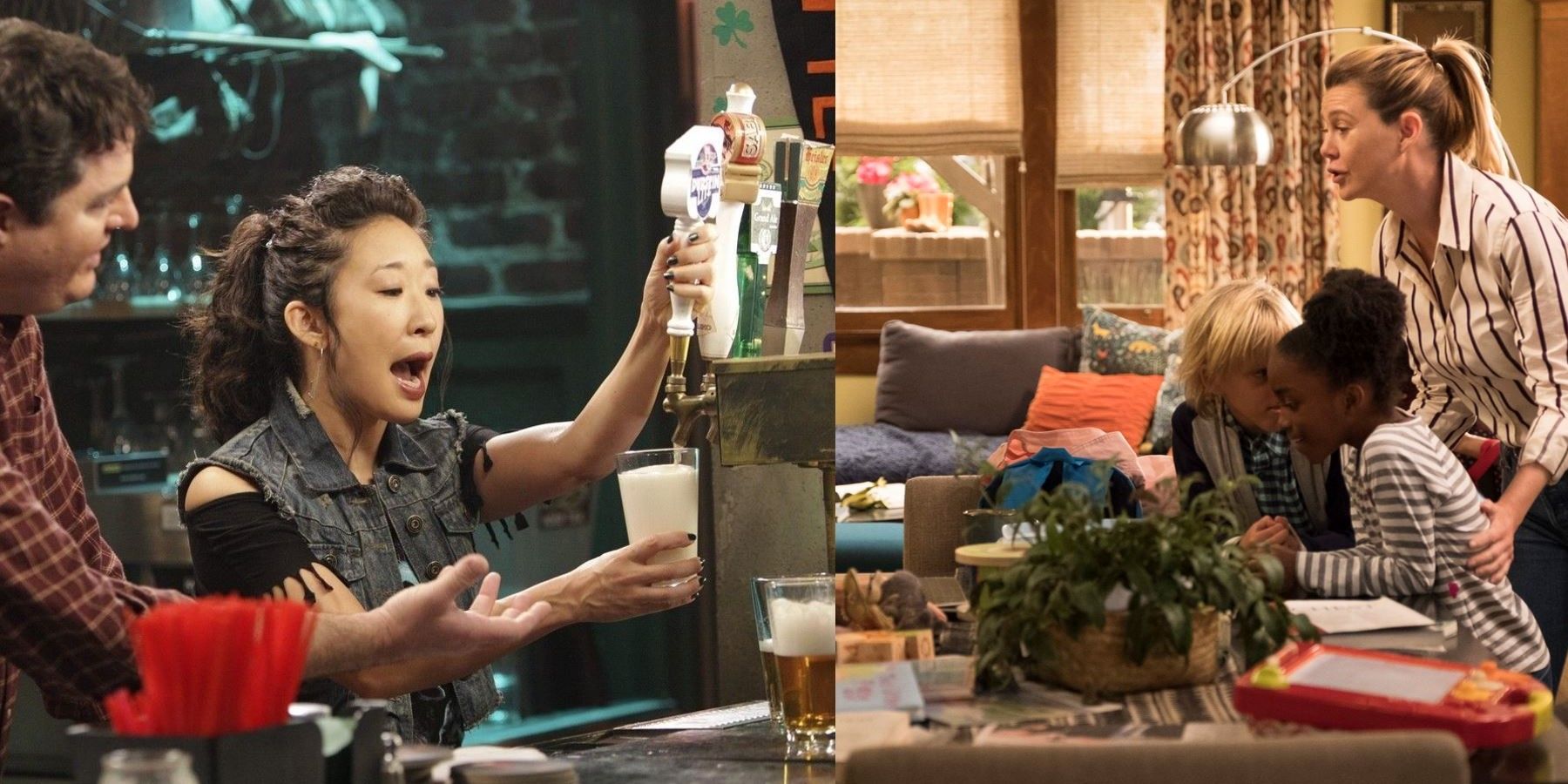 Split image of scenes from Grey&rsquo;s Anatomy with cast