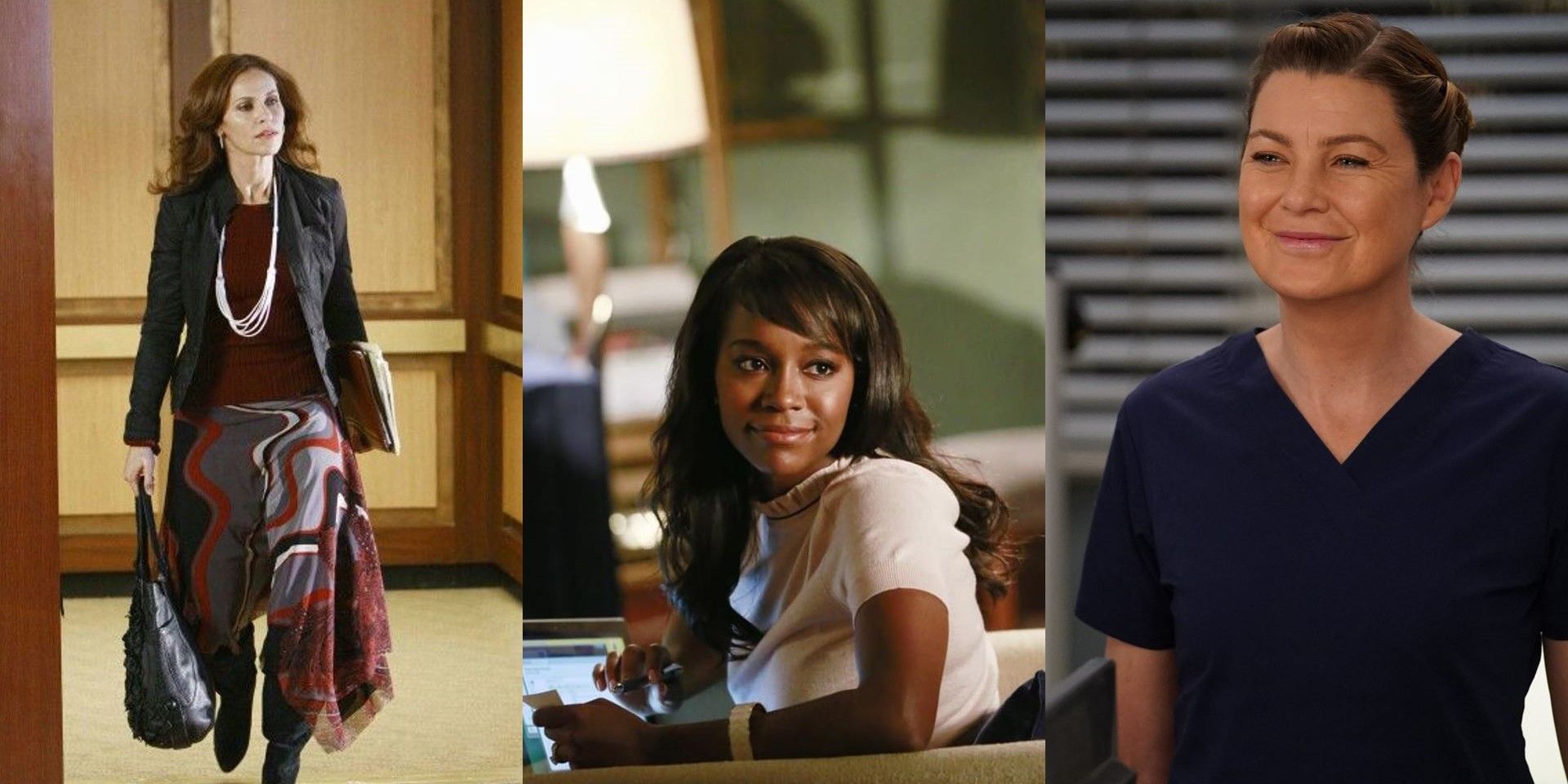 A split image features Shondaland characters Violet Turner, Michaela Pratt, and Meredith Grey