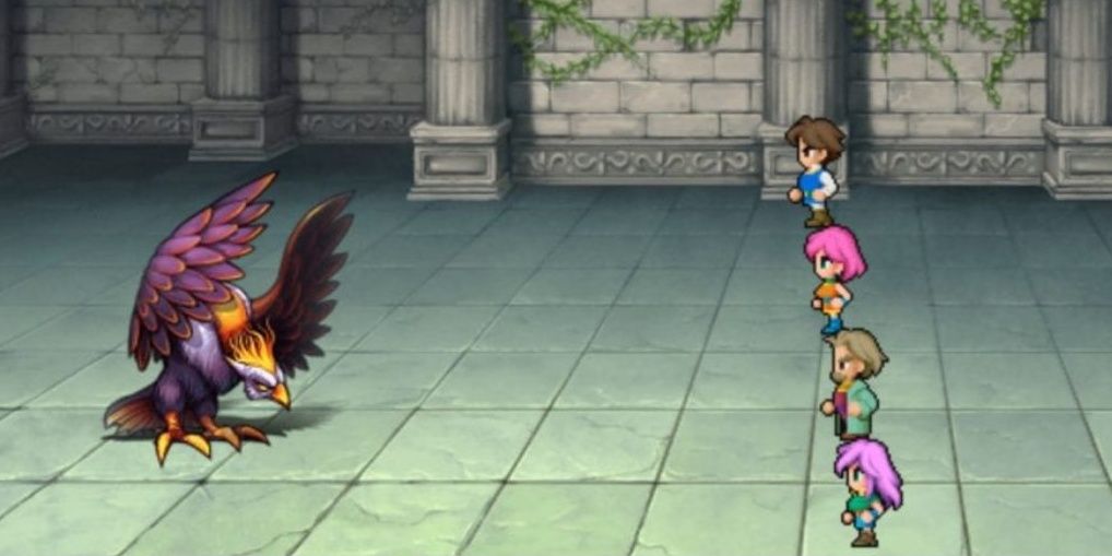 Final Fantasy 5 gameplay shows characters battling a bird