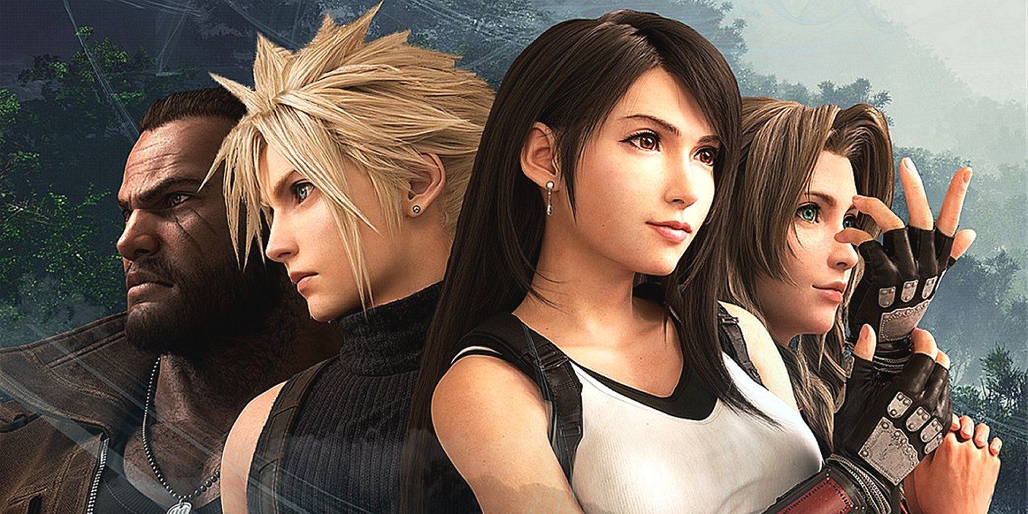 An arrangement of Final Fantasy remake characters with Tifa in the front.