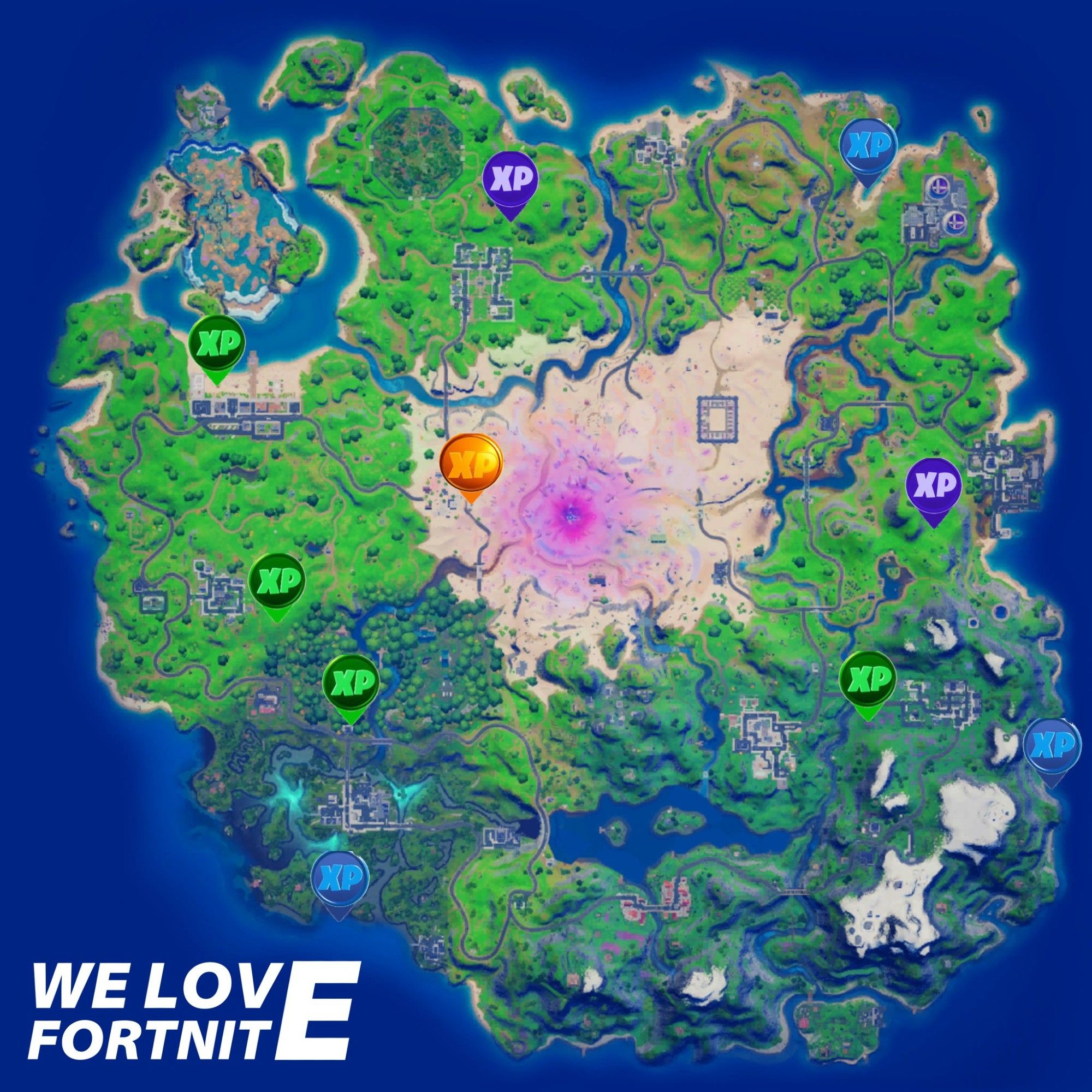 Locations for all Season 5 Week 14 XP Coins on the Fortnite Map