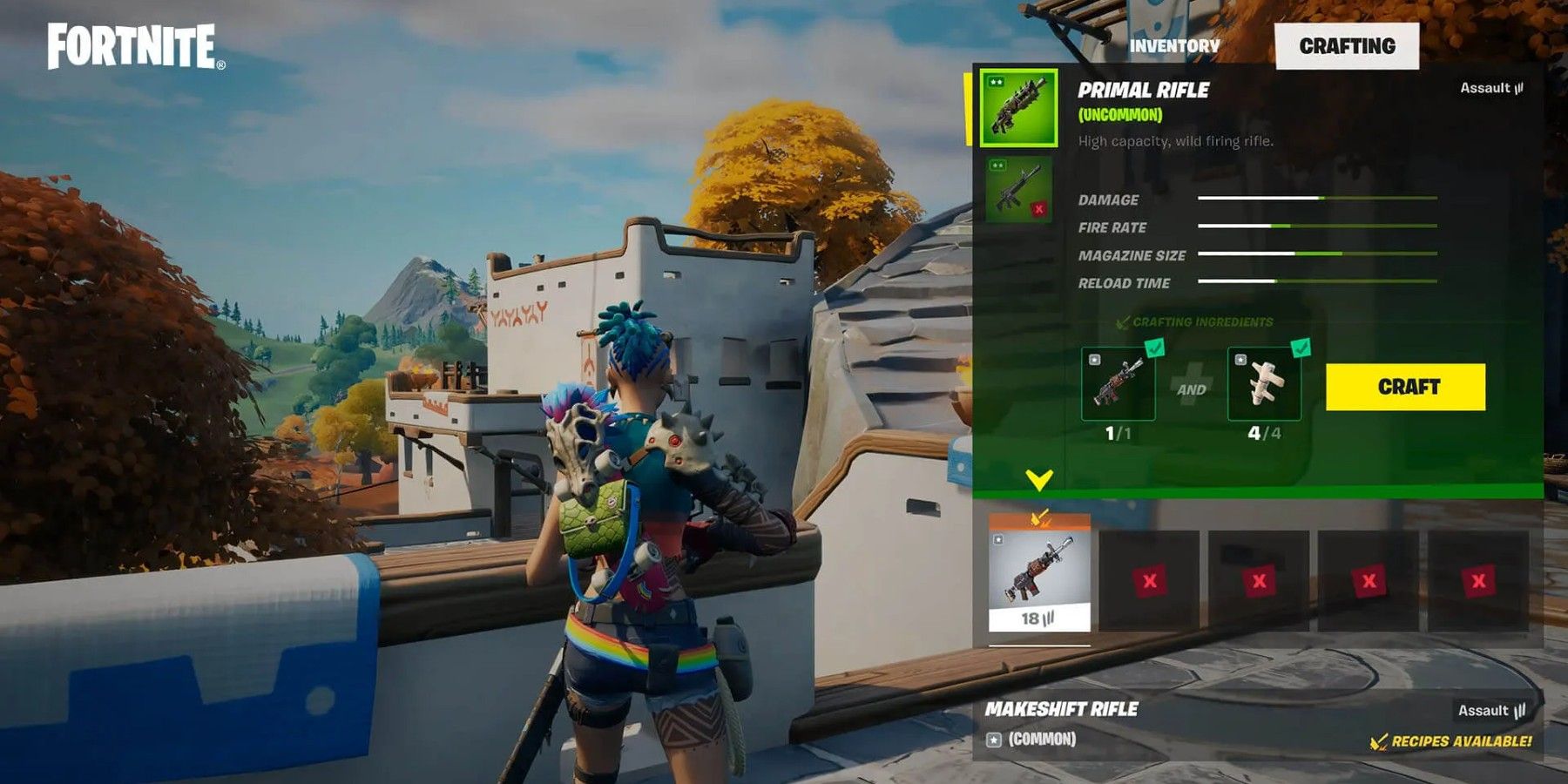 A player uses the new crafting system to make a Primal Shotgun in Fortnite Season 6