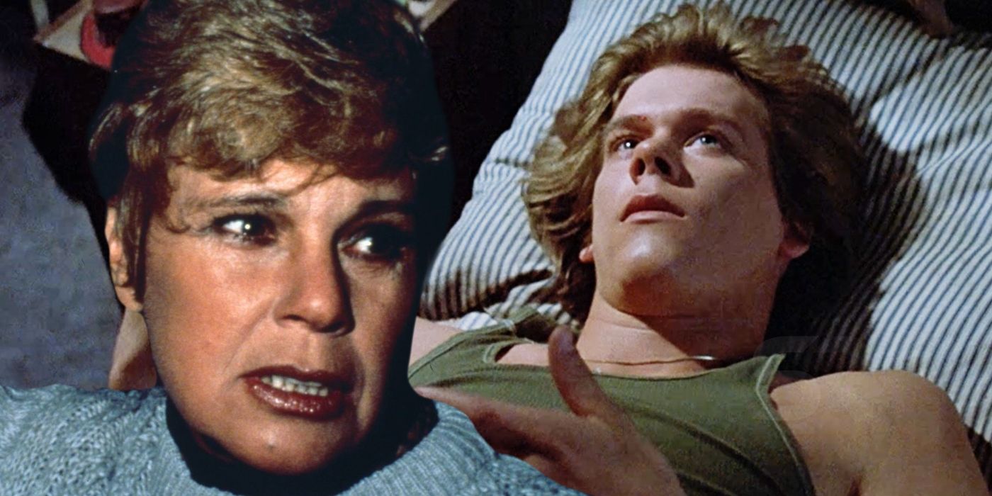 Collage of Pamela Voorhees (Betsy Palmer) and Jack (Kevin Bacon) in Friday the 13th.