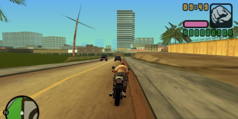 Tommy Vercetti drives on the motorway in GTA: Vice City stories