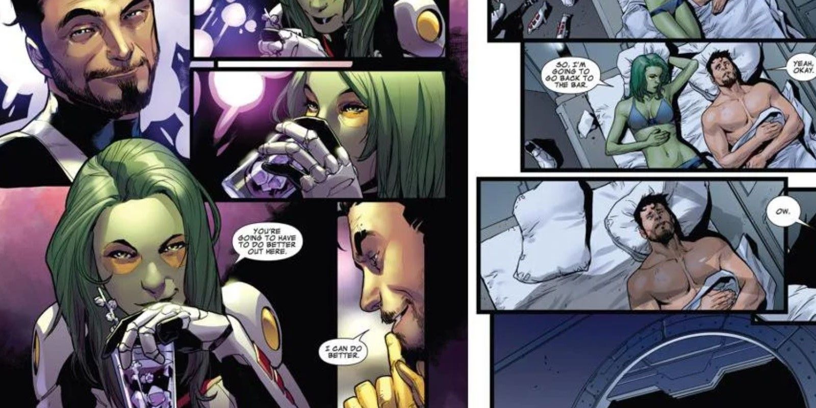 Gamora And Tony Stark flirt with each other in Marvel Comics