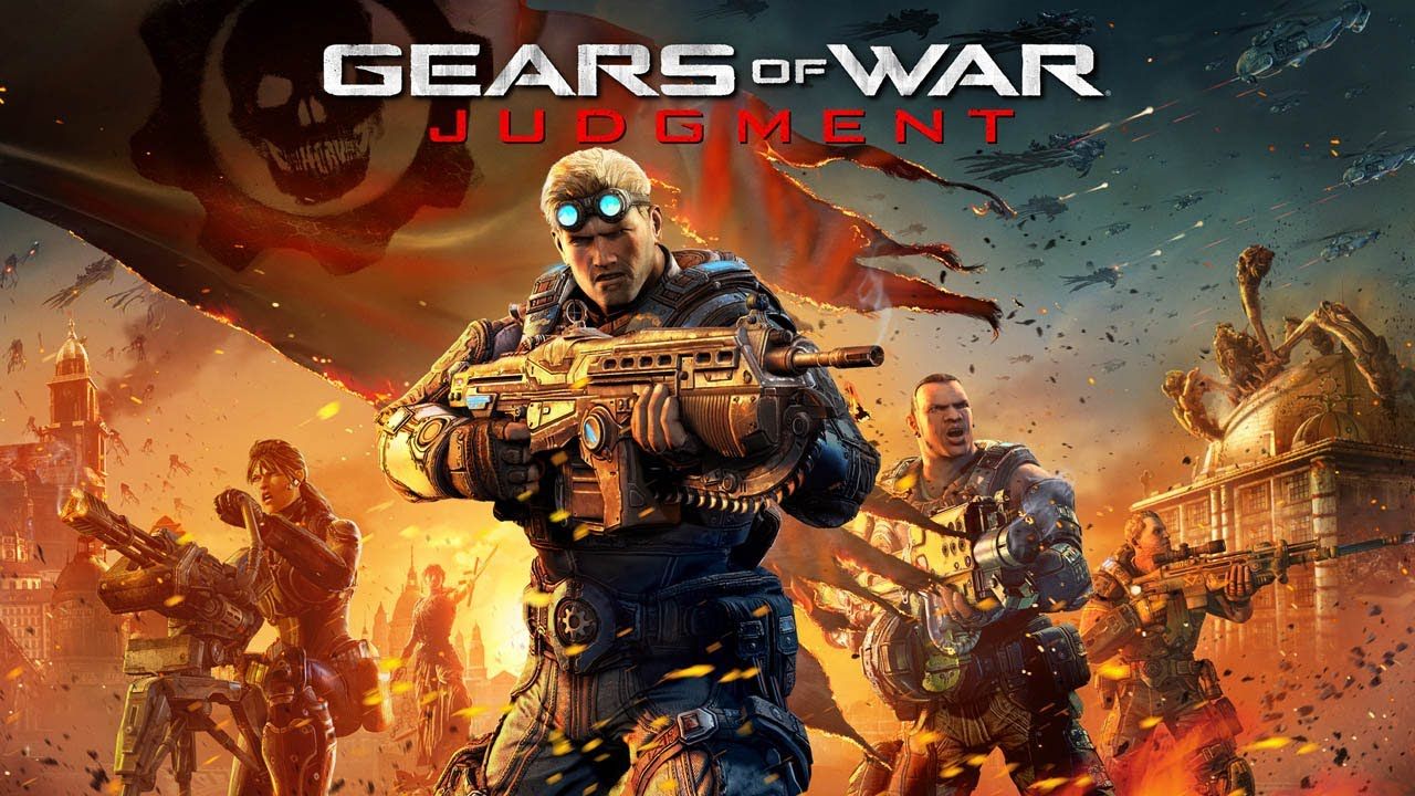The box art for Gears of War Judgment with character standing in front of a large battlefield