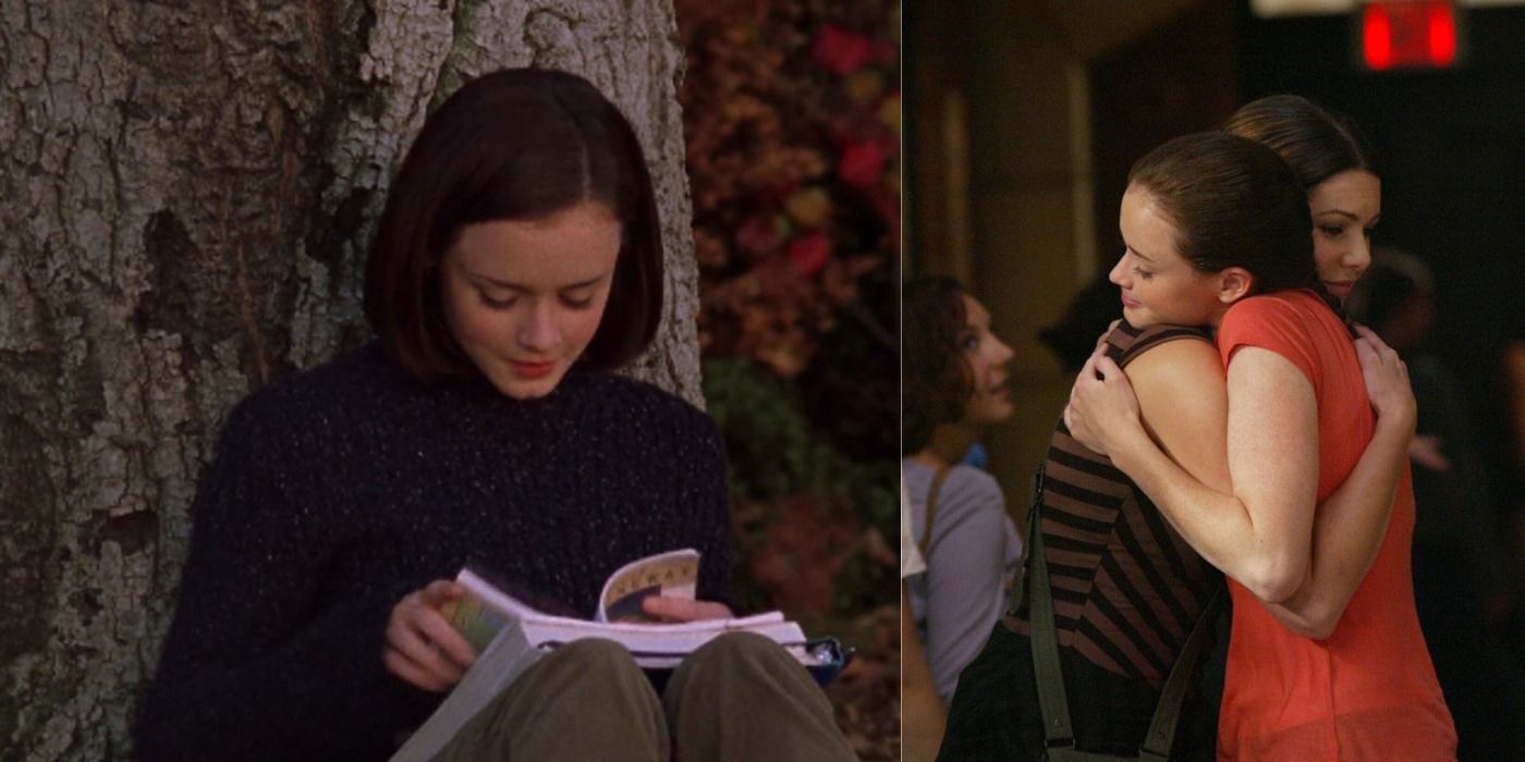 Gilmore Girls Best Yale Scenes Featured- Rory at her study tree, then hugging Lorelai