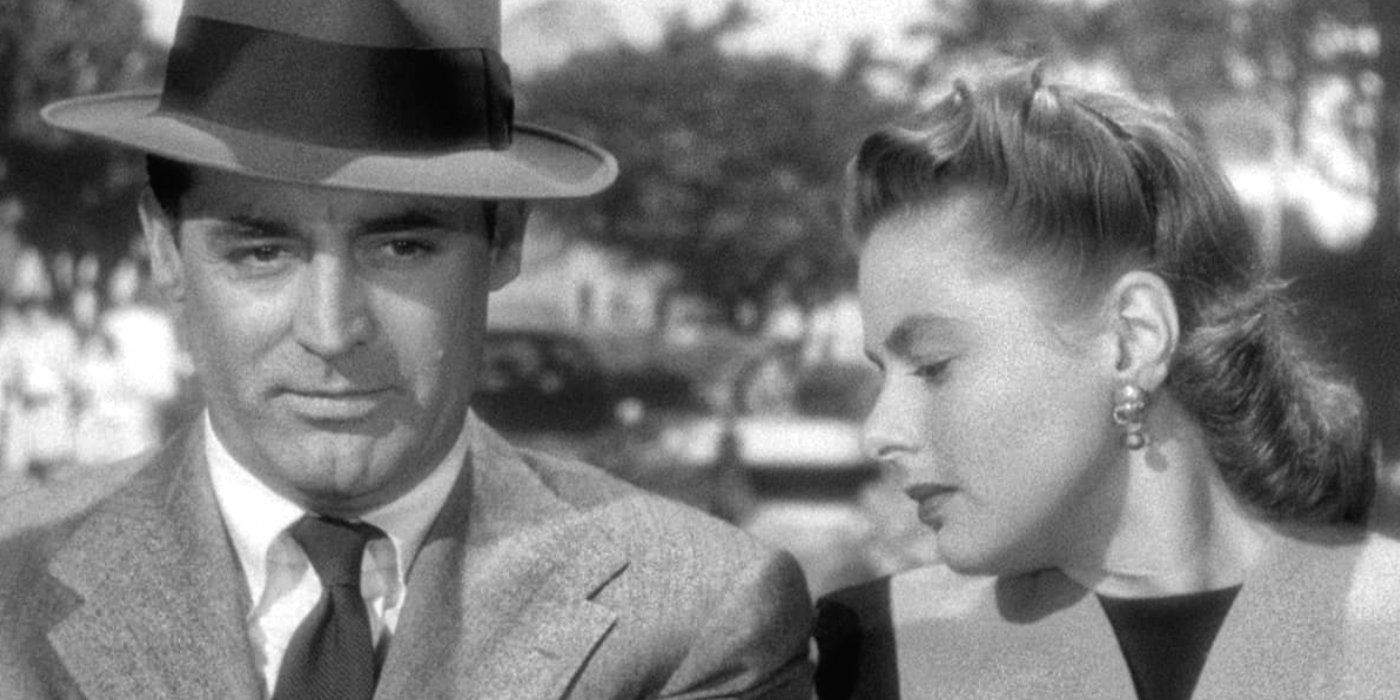 Ingrid Bergman looks at Cary Grant in Notorious.