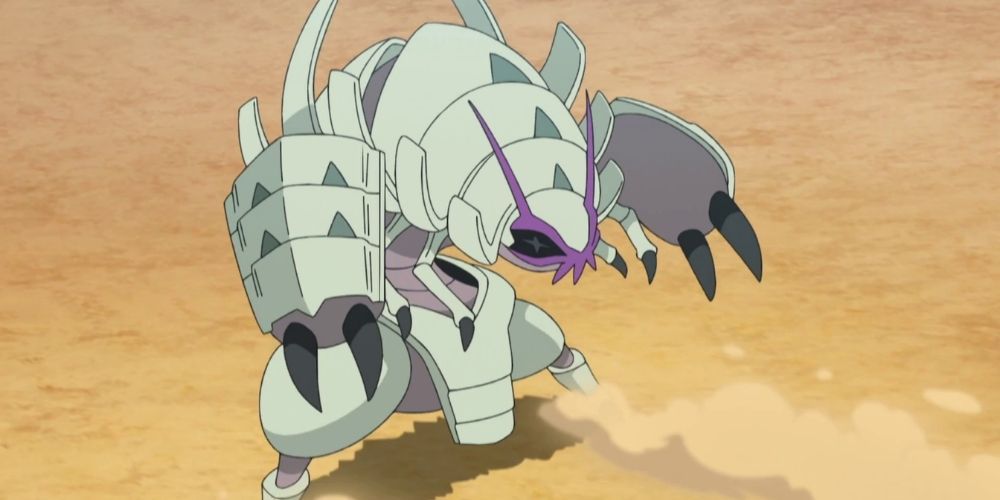 Guzma's Golisopod in battle in the Pokemon anime