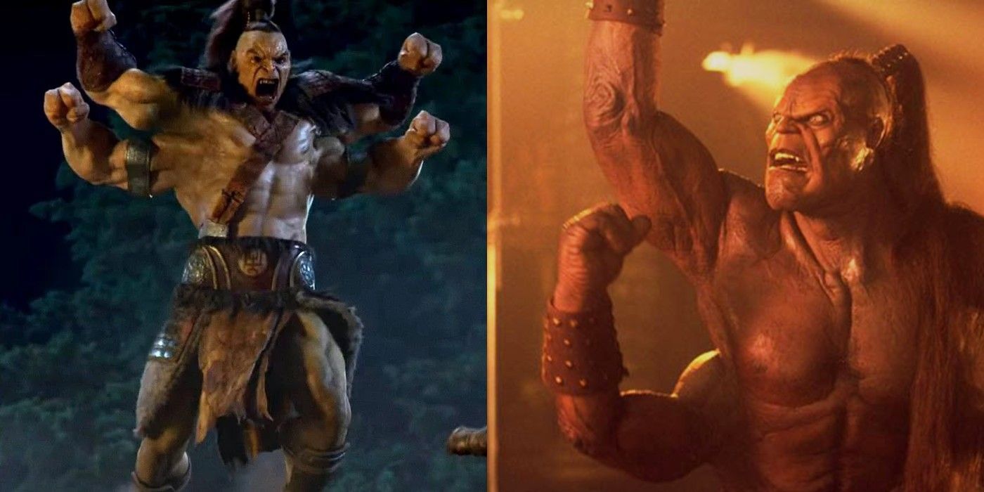 Goro in Mortal Kombat (2021) and Tom Woodruff as Goro in Mortal Kombat (1995)