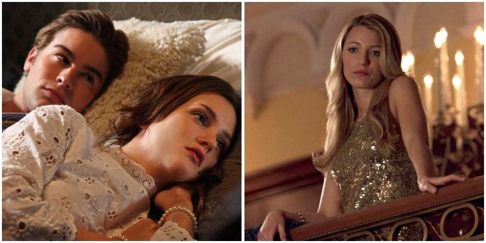 Nate and Blair in bed and Serena looking over a balcony