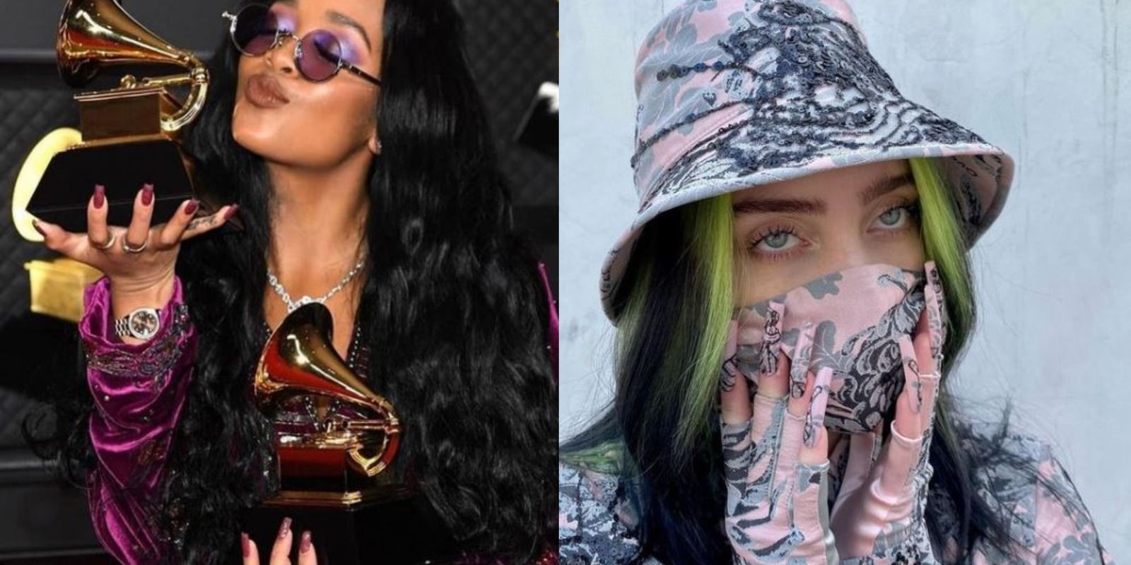 H.E.R. kisses her Grammy/Billie Eilish with her hands on her face