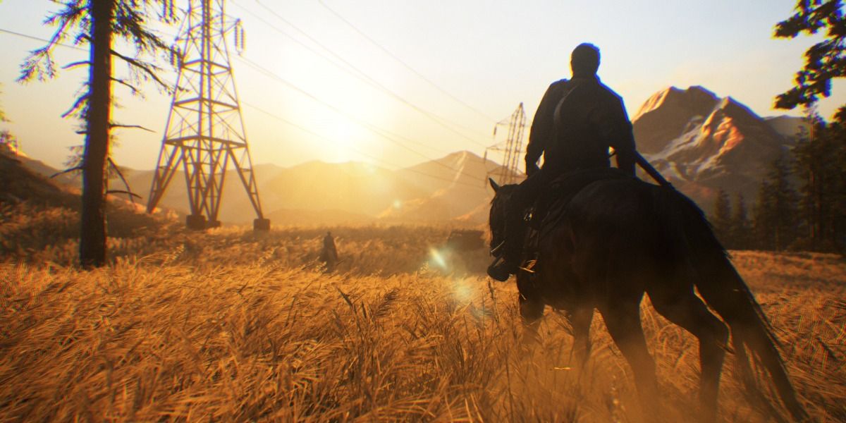 The Last of Us - Joel riding a horse into the sunset