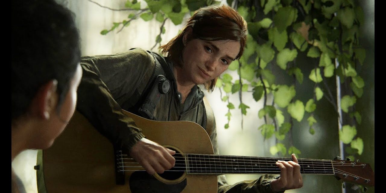 Ellie holding a guitar in The Last of Us 