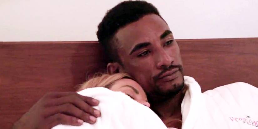 Stephanie Davison Harris Flowers 90 Day Fiance lying in bed in bathrobes in Belize