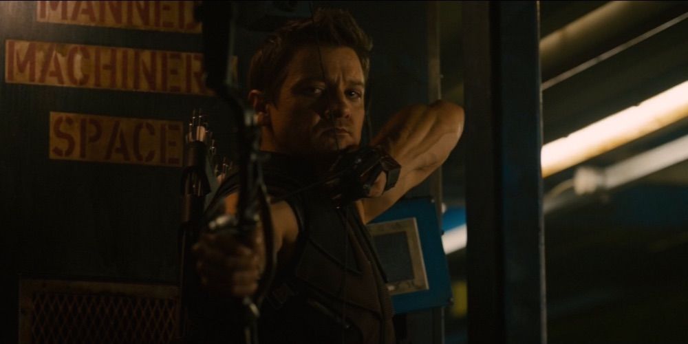 Hawkeye Shooting A Pulse Arrow At Klaue's Soldiers In Age Of Ultron