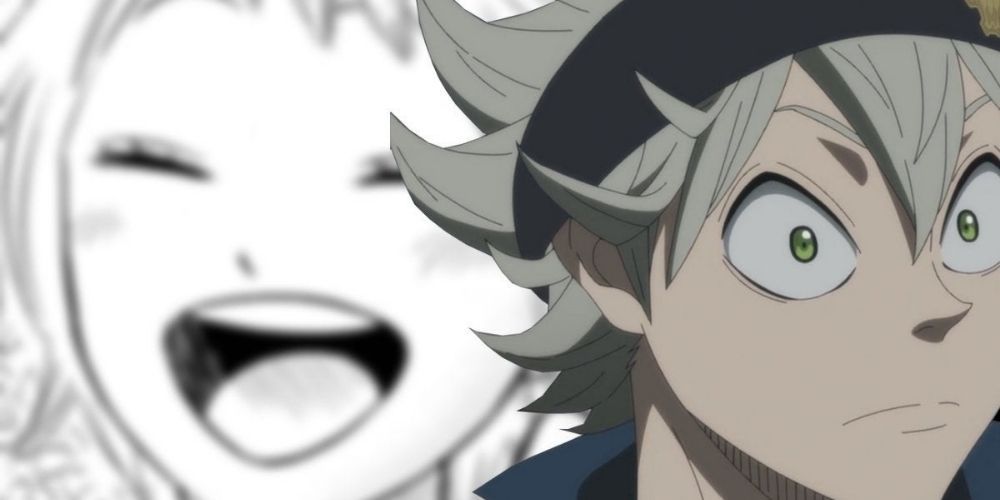 Asta looks stunned with a silhouette of a laughing woman behind him 