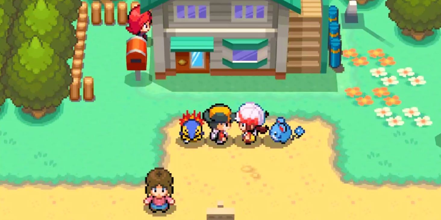 The player talking to another trainer alongside their respective Pokémon in Pokémon HeartGold &amp; SoulSilver 