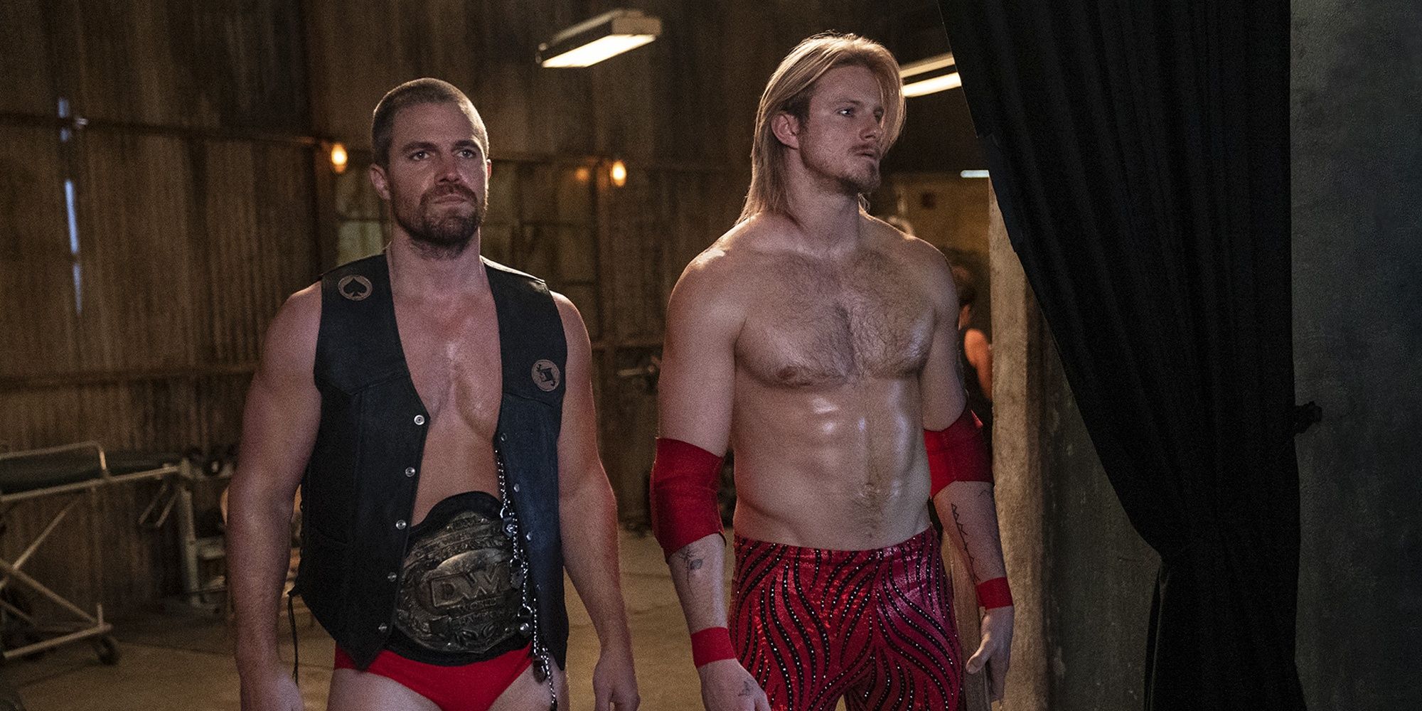 Two wrestlers in the Starz drama Heels
