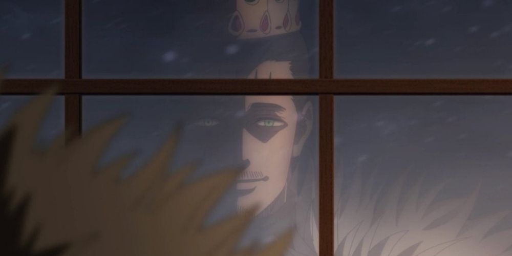A smiling man behind the window pane in Black Clover