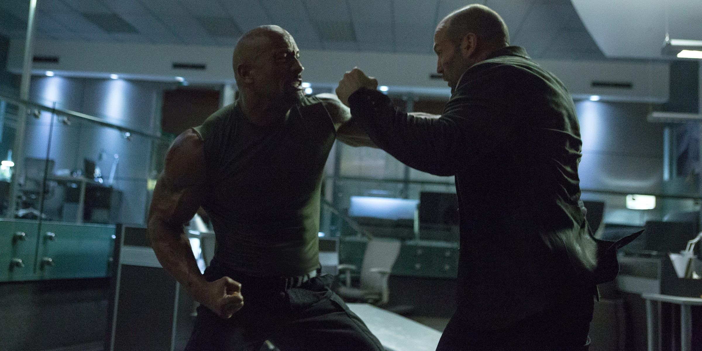 Hobbs and Shaw fight at the DSS offices in Furious 7