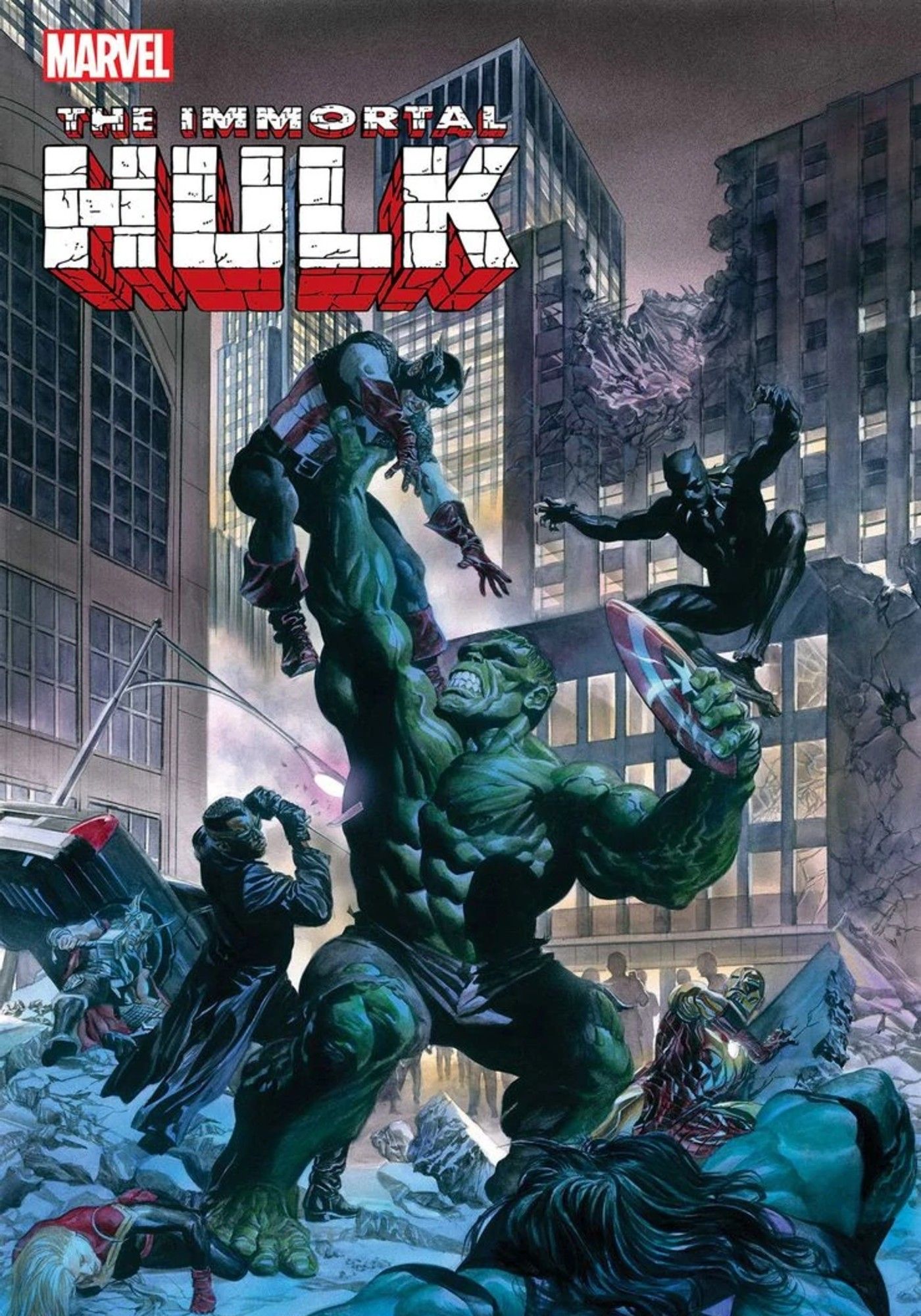 Hulk Fighting Avengers Alex Ross Cover