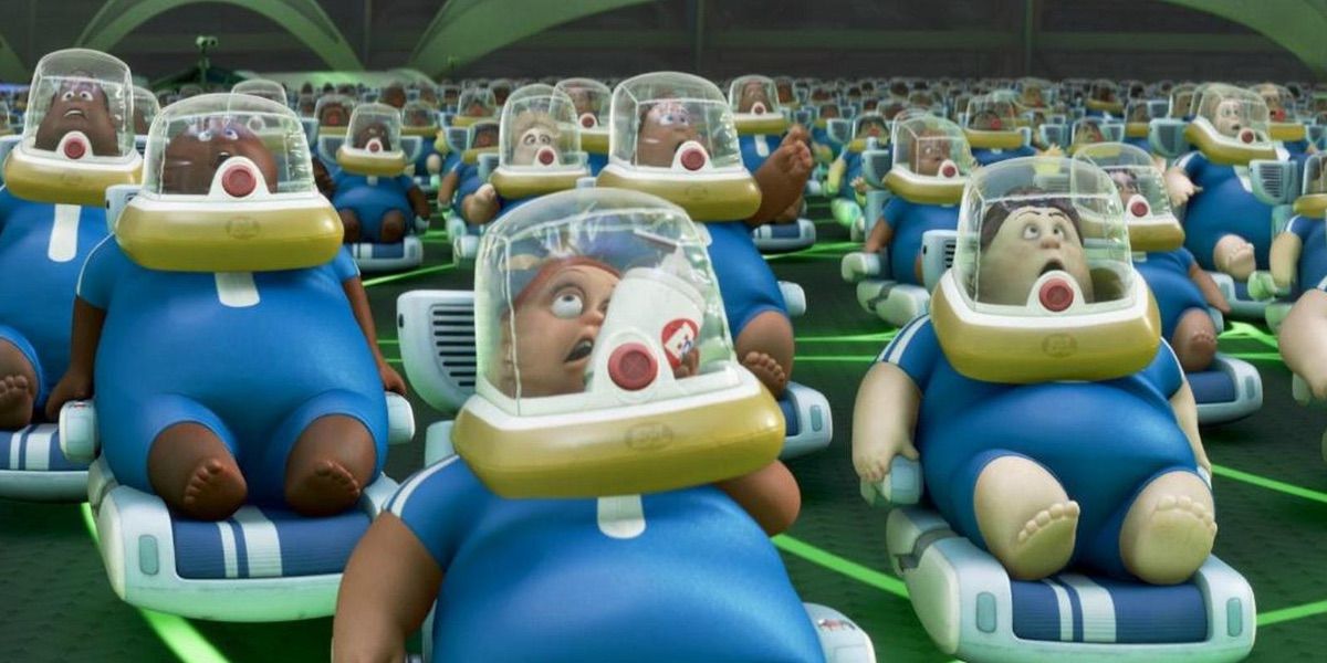A group of humans aboard the Axiom in Wall-E