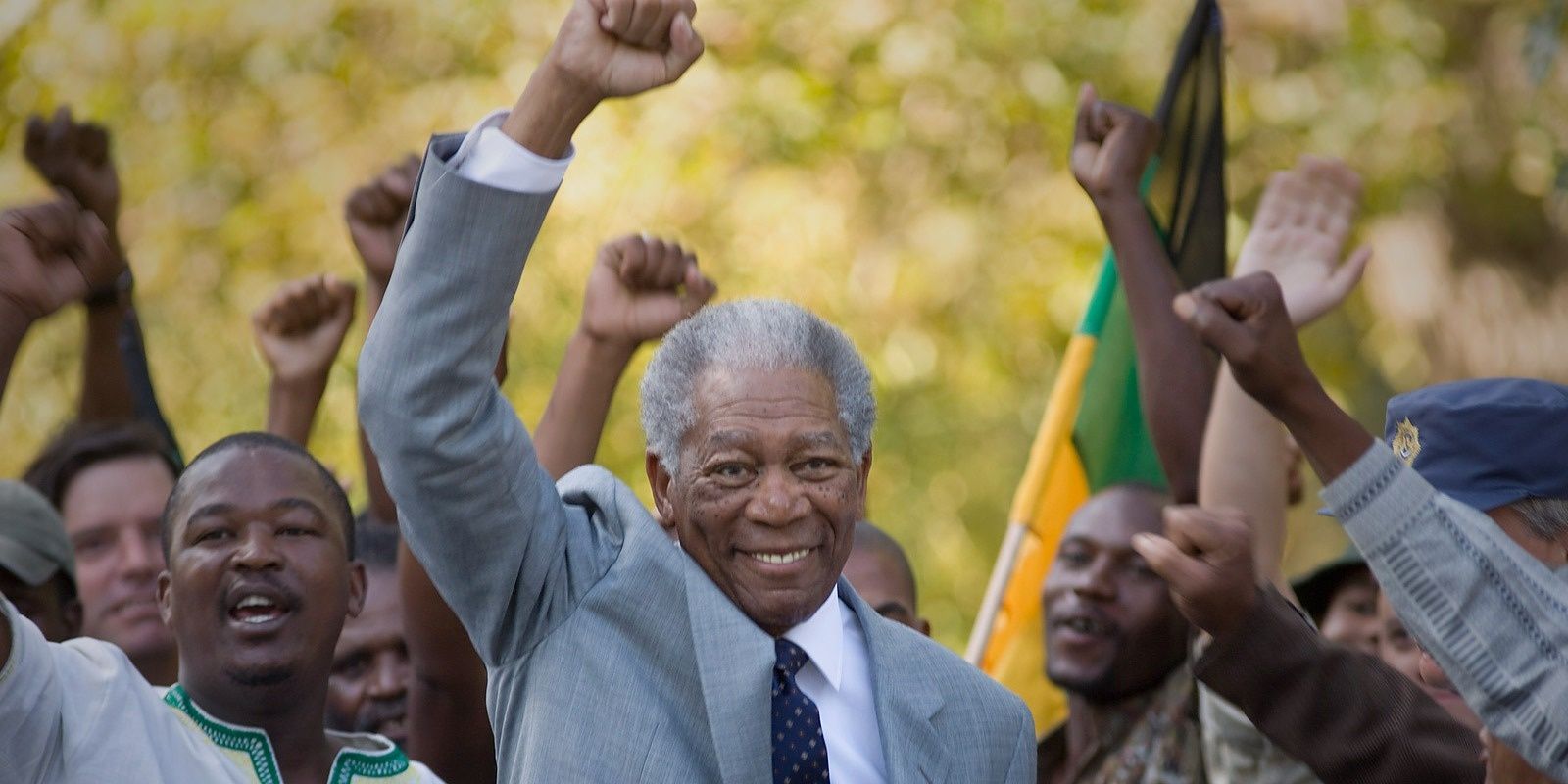 Morgan Freeman as Nelson Mandela.