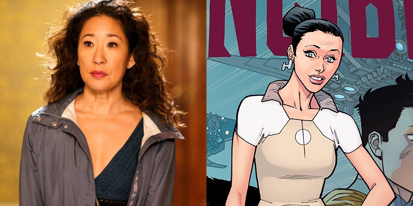 A split screen image of Sandra Oh and Debbie Grayson in Invincible.