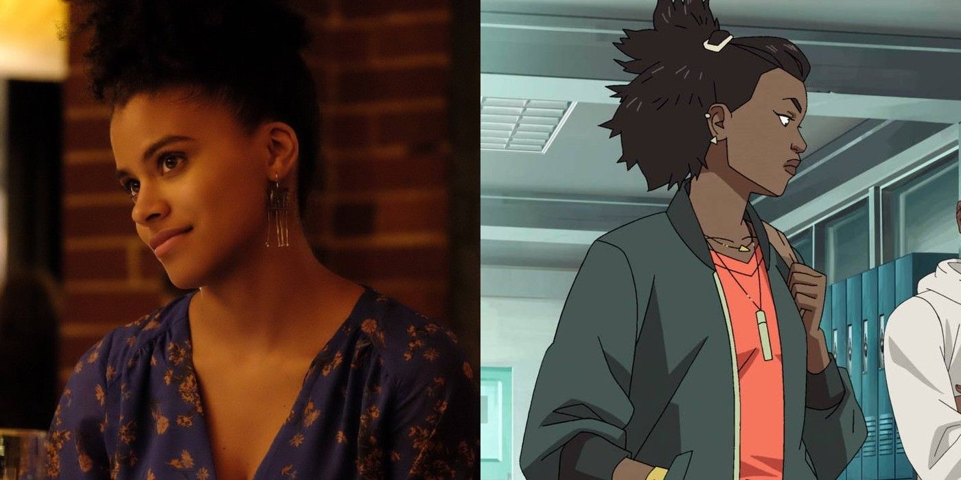 A split screen image of Zazie Beetz and Amber Bennett in Invincible.