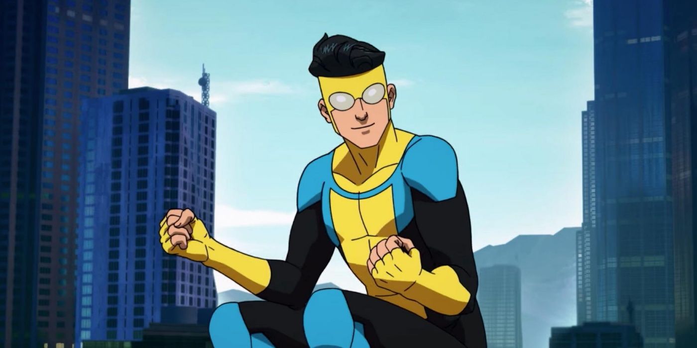 Mark in his Invincible costume sitting and smiling