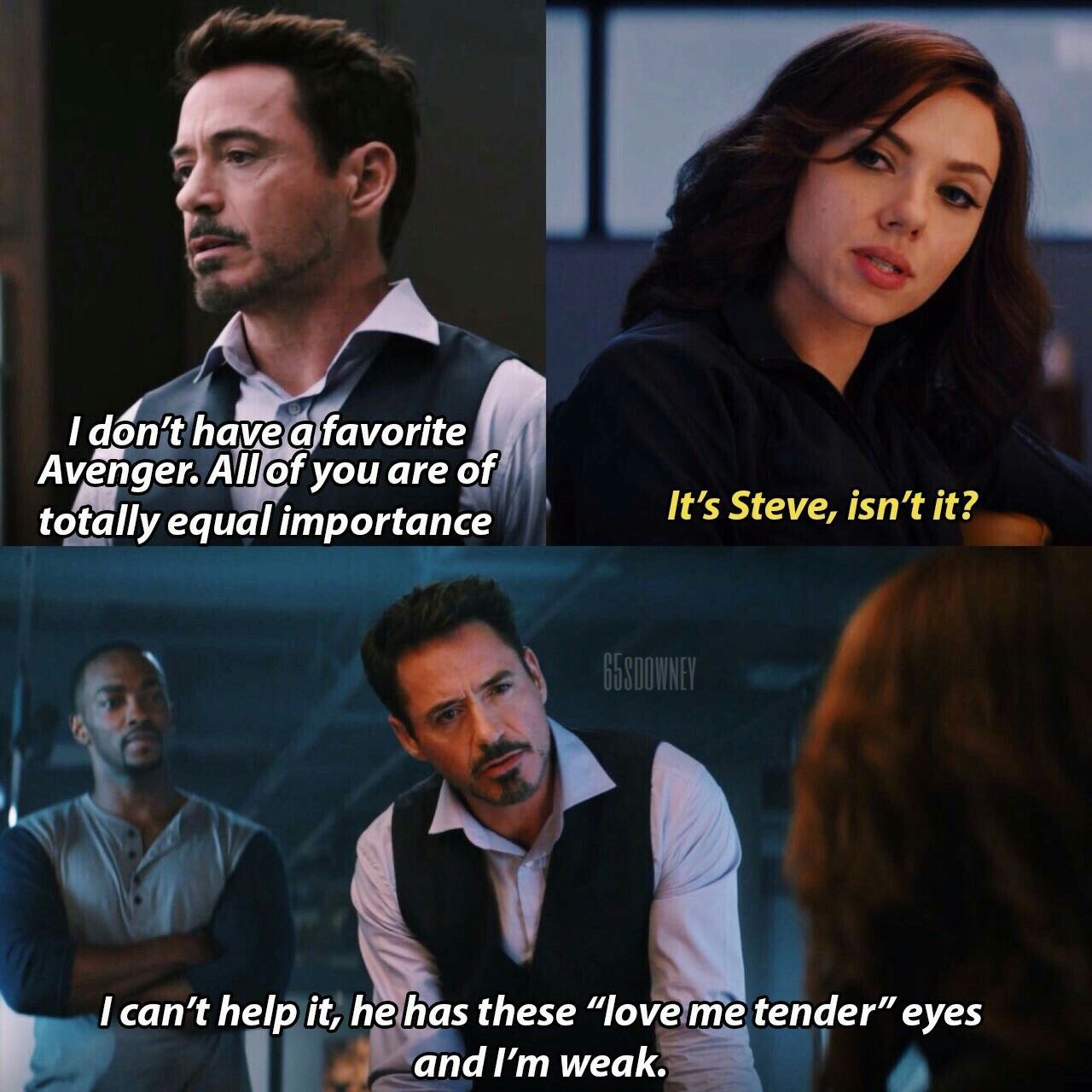 Iron Man and Black Widow meme