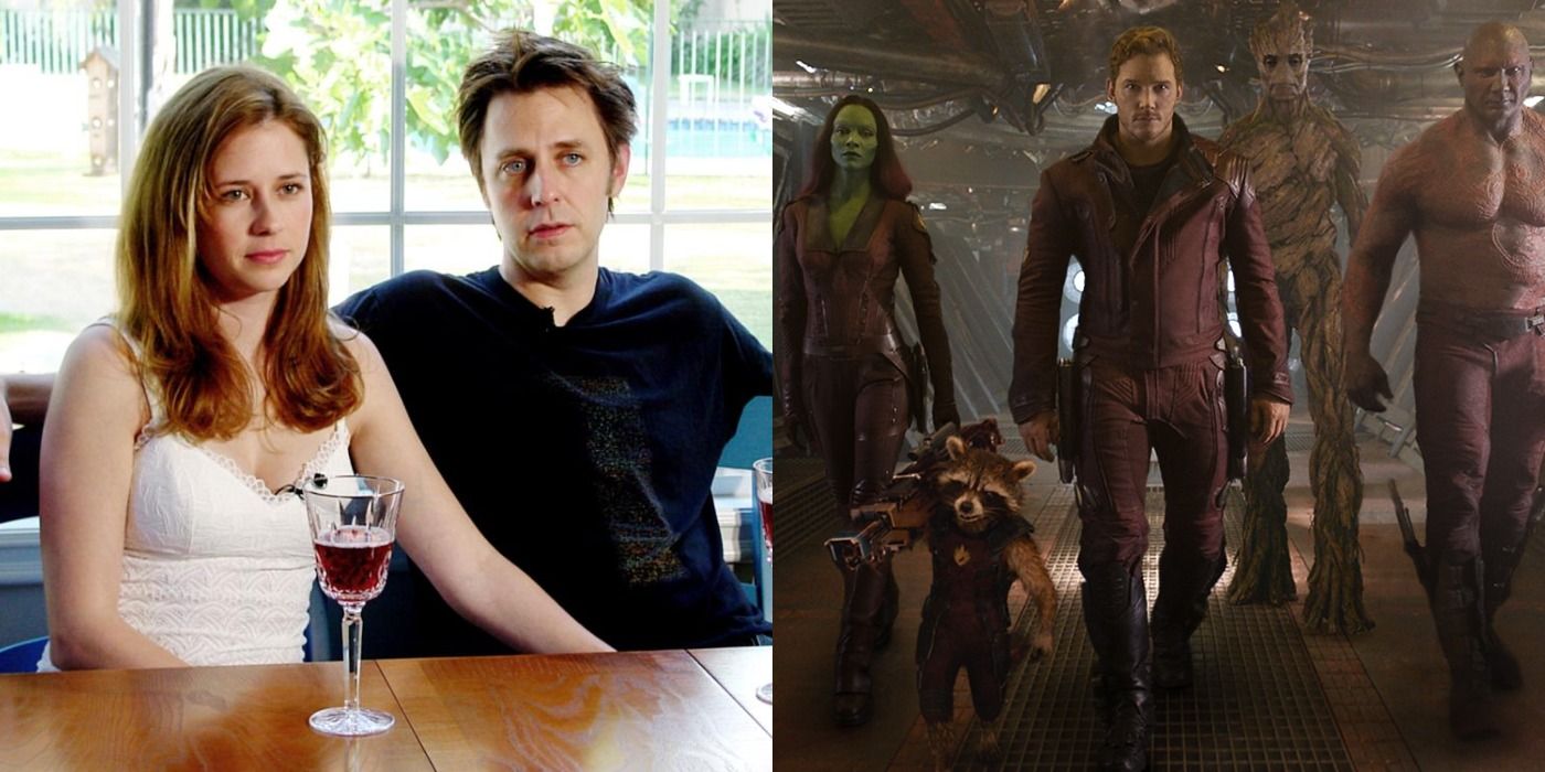 Split image of James Gunn and Jenna Fischer in LolliLove and the Guardians of the Galaxy